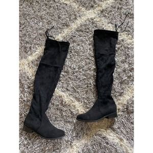 Microsuede Over the Knee Fashion Boots - size 7, black